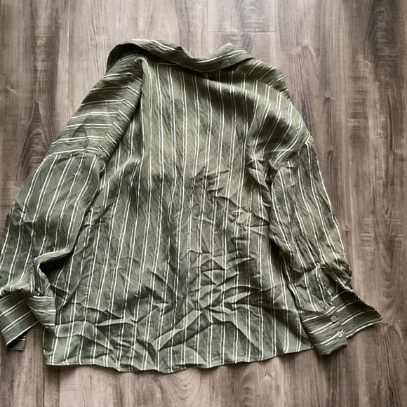 Anthropologie The Dylon Long Sleeve Wide Placket Green Stripe Blouse Women's XXS - Picture 6 of 6